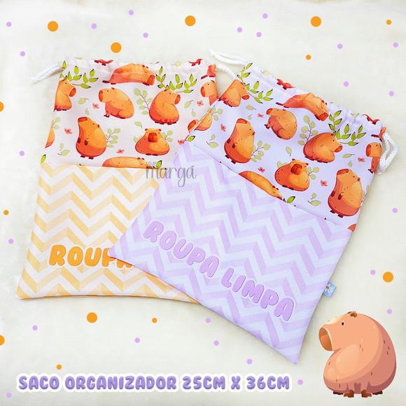 Kit 2 Sacos Organizadores Capivara - Roupa Limpa e Suja