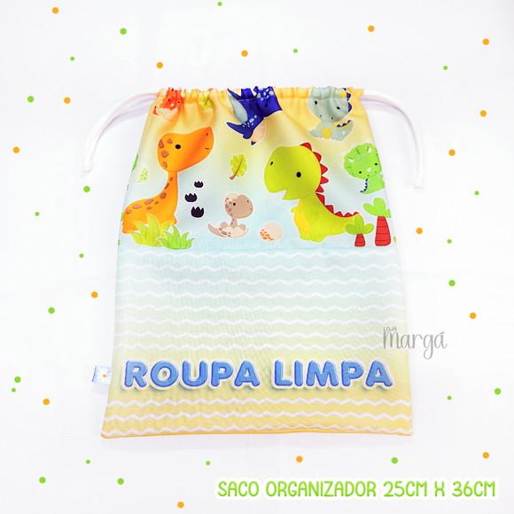 Kit 2 Sacos Organizadores Dinossauros - Roupa Limpa e Suja