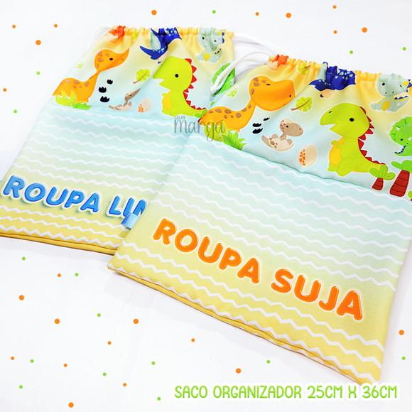 Kit 2 Sacos Organizadores Dinossauros - Roupa Limpa e Suja