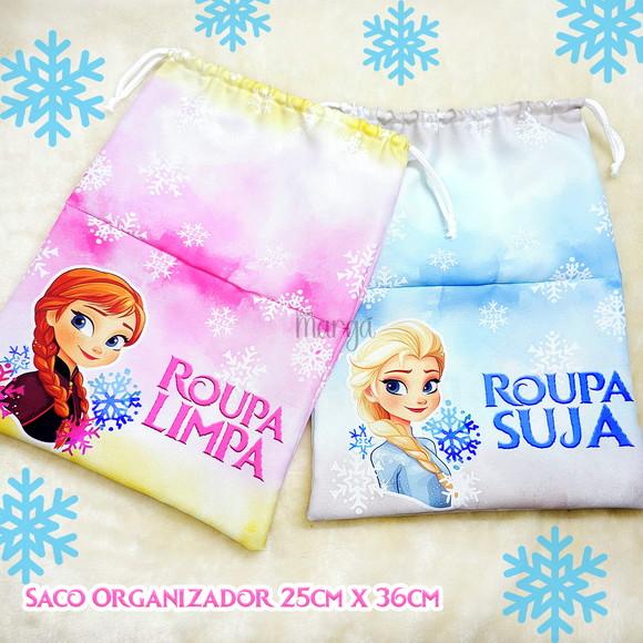 Kit 2 Sacos Organizadores Frozen - Roupa Limpa e Suja