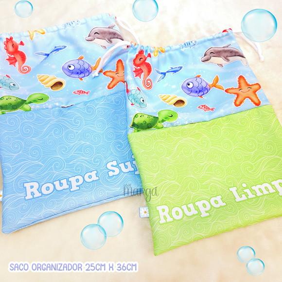 Kit 2 Sacos Organizadores Fundo do Mar - Roupa Limpa e Suja
