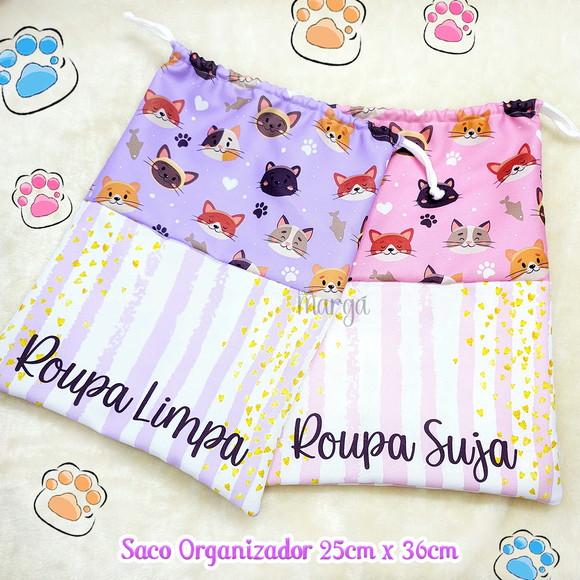 Kit 2 Sacos Organizadores Gatinhos - Roupa Limpa e Suja