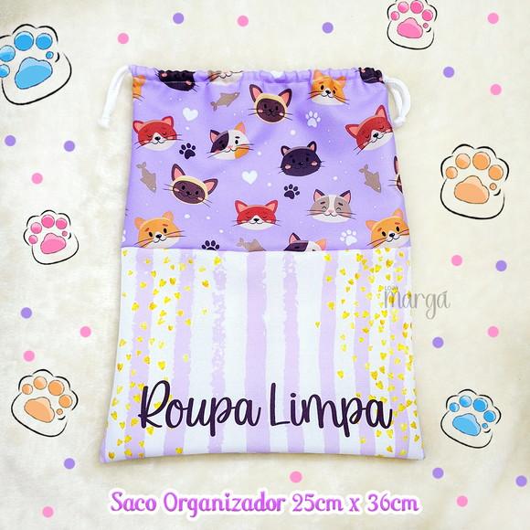 Kit 2 Sacos Organizadores Gatinhos - Roupa Limpa e Suja