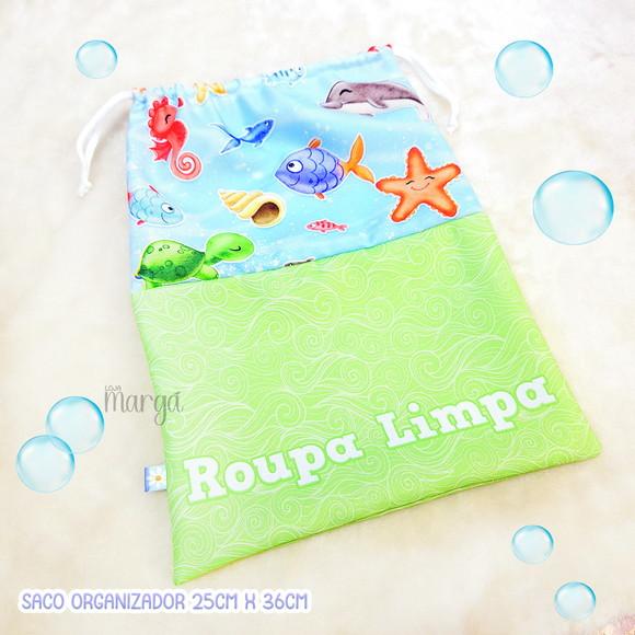 Kit 2 Sacos Organizadores Fundo do Mar - Roupa Limpa e Suja
