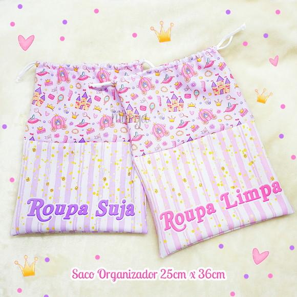 Kit 2 Sacos Organizadores Princesas - Roupa Limpa e Suja