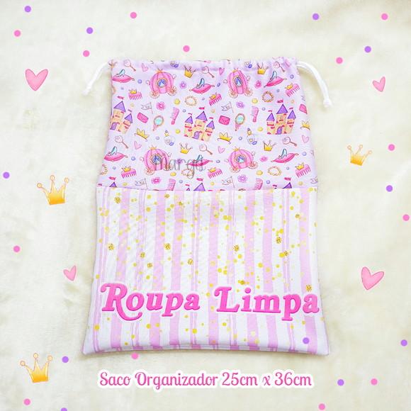Kit 2 Sacos Organizadores Princesas - Roupa Limpa e Suja