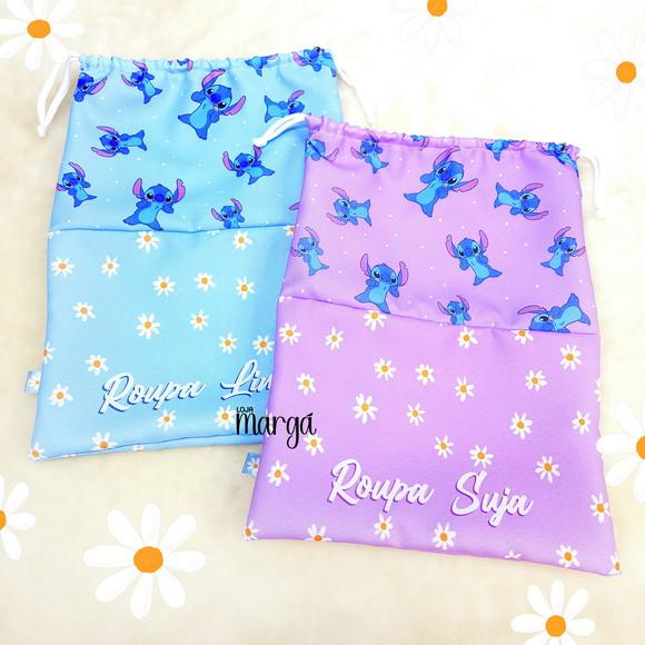 Kit 2 Sacos Organizadores Stitch - Roupa Limpa e Suja