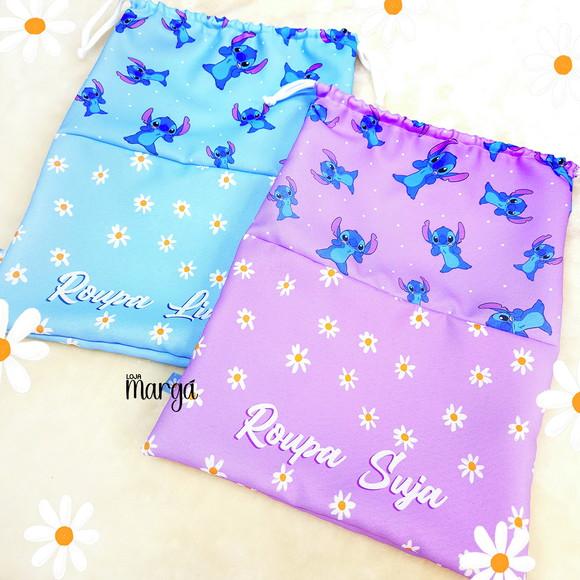 Kit 2 Sacos Organizadores Stitch - Roupa Limpa e Suja
