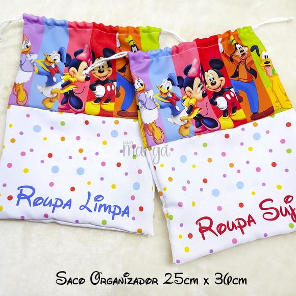Kit 2 Sacos Organizadores Turma do Mickey - Roupa Limpa Suja