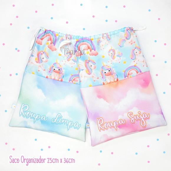 Kit 2 Sacos Organizadores Unicórnio - Roupa Limpa e Suja