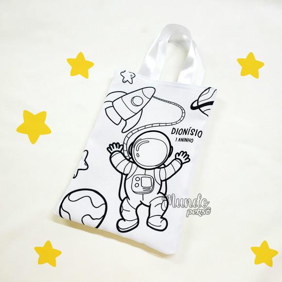 Sacola com Alça 18cm x 25cm Astronauta para Colorir