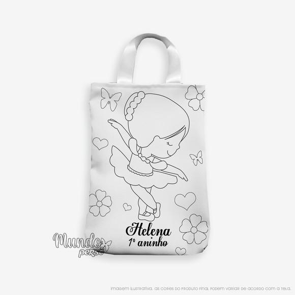Sacola com Alça 18cm x 25cm Bailarina para Colorir