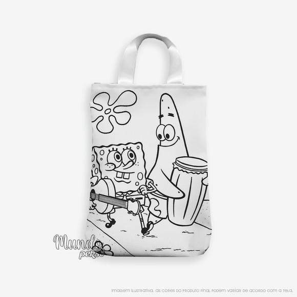 Sacola com Alça 18cm x 25cm Bob Esponja para Colorir