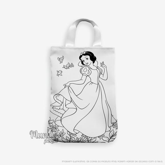 Sacola com Alça 18cm x 25cm Branca de Neve para Colorir