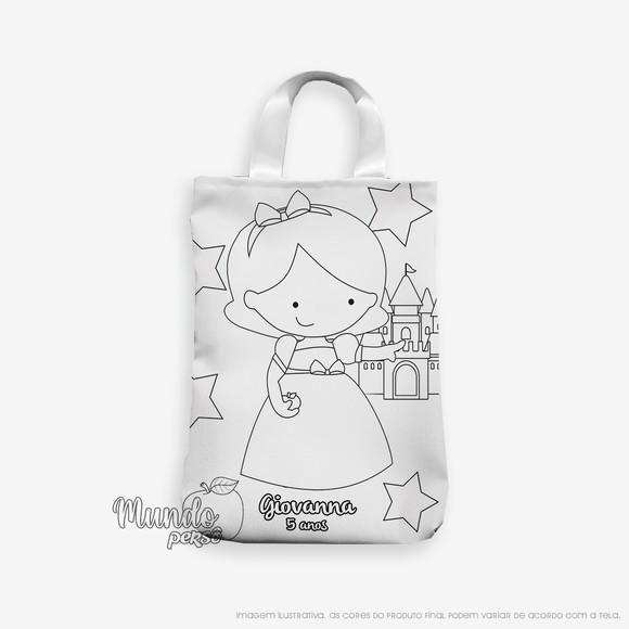 Sacola com Alça 18cm x 25cm Branca de Neve para Colorir