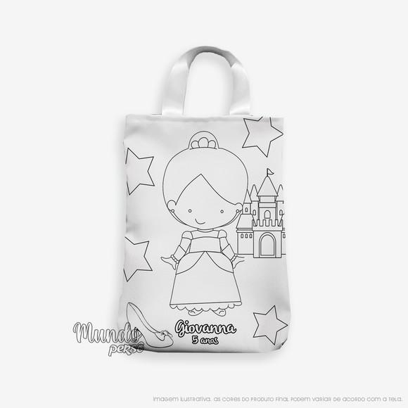 Sacola com Alça 18cm x 25cm Cinderela para Colorir