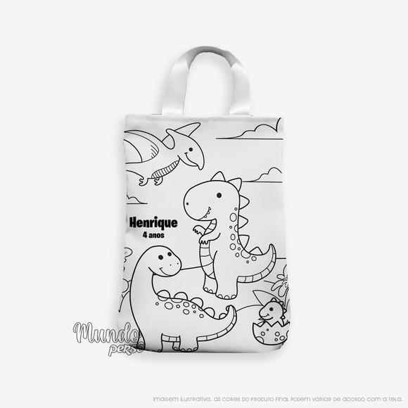 Sacola com Alça 18cm x 25cm Dinossauros para Colorir