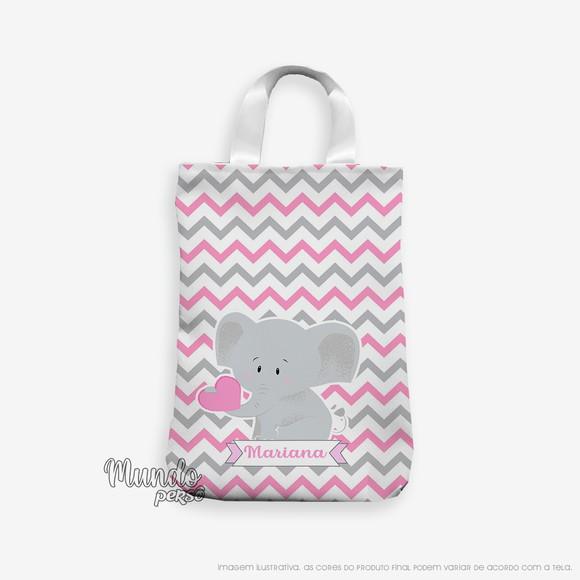 Sacola com Alça 18cm x 25cm Elefante Rosa