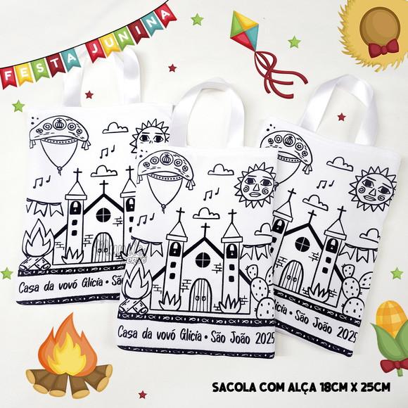 Sacola com Alça 18cm x 25cm Festa Junina para Colorir