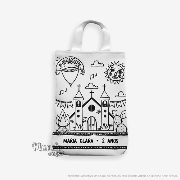 Sacola com Alça 18cm x 25cm Festa Junina para Colorir