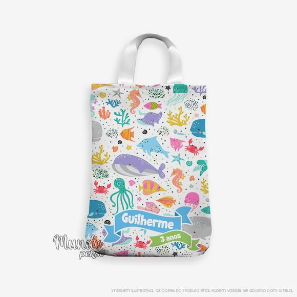 Sacola com Alça 18cm x 25cm Fundo do Mar