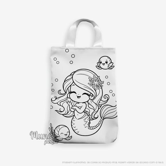Sacola com Alça 18cm x 25cm Fundo do Mar Sereia para Colorir