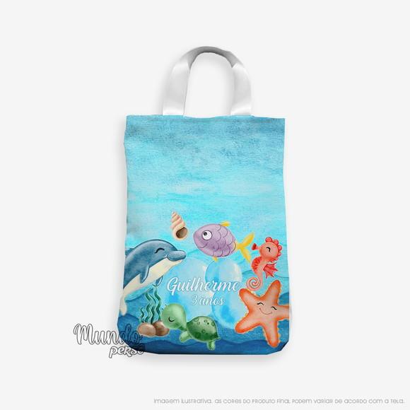 Sacola com Alça 18cm x 25cm Fundo do Mar