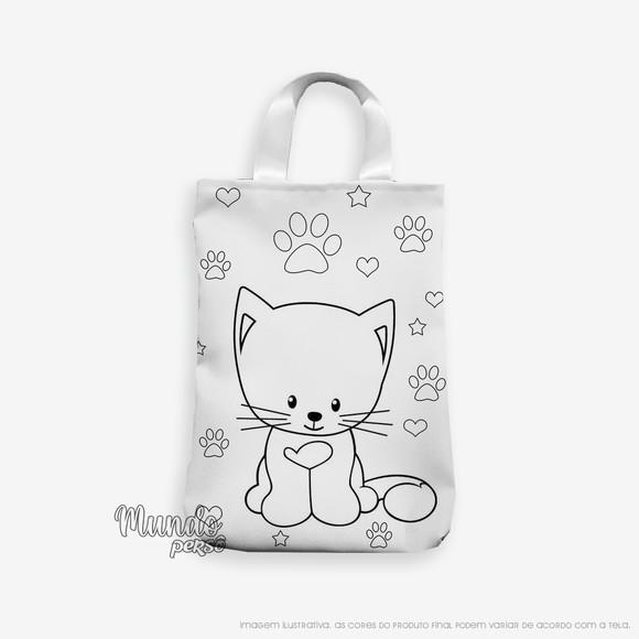 Sacola com Alça 18cm x 25cm Gatinho para Colorir