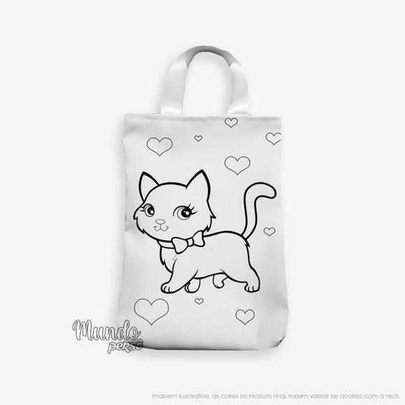 Sacola com Alça 18cm x 25cm Gatinho para Colorir