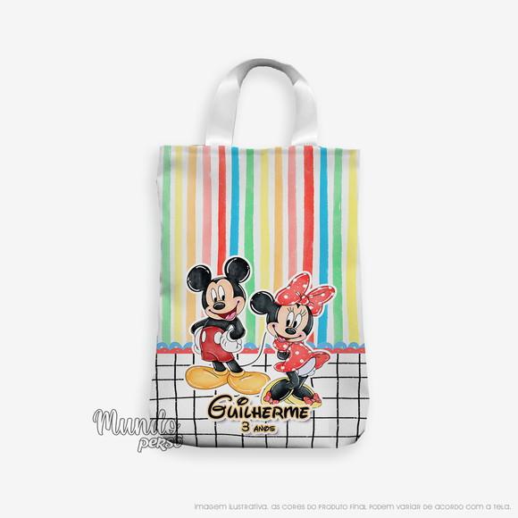 Sacola com Alça 18cm x 25cm Mickey e Minnie Aquarela