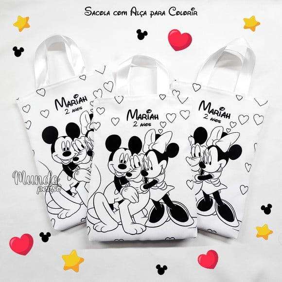 Sacola com Alça 18cm x 25cm Mickey e Minnie para Colorir