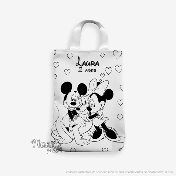 Sacola com Alça 18cm x 25cm Mickey e Minnie para Colorir