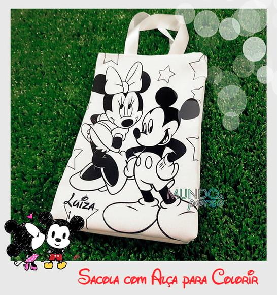 Sacola com Alça 18cm x 25cm Mickey e Minnie para Colorir