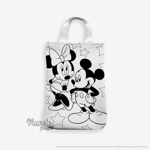 Sacola com Alça 18cm x 25cm Mickey e Minnie para Colorir