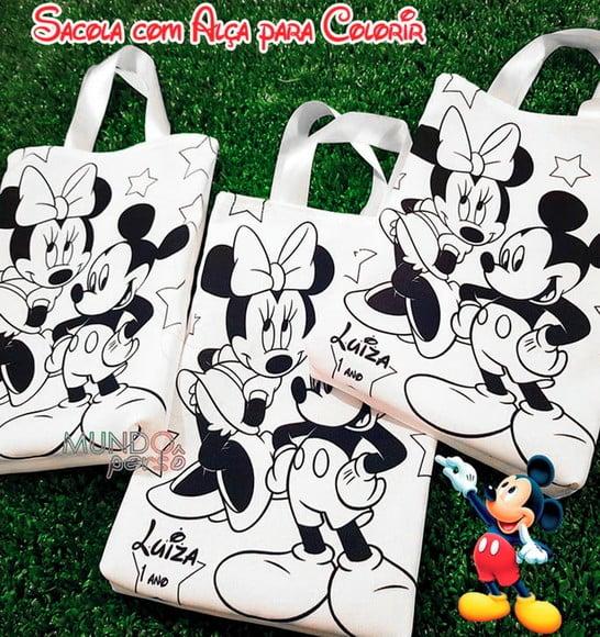 Sacola com Alça 18cm x 25cm Mickey e Minnie para Colorir