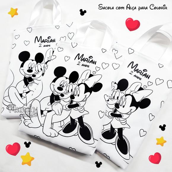 Sacola com Alça 18cm x 25cm Mickey e Minnie para Colorir