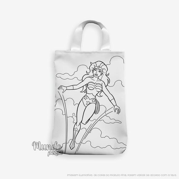 Sacola com Alça 18cm x 25cm Mulher-maravilha para Colorir