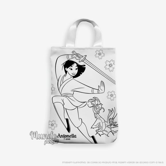 Sacola com Alça 18cm x 25cm Mulan para Colorir