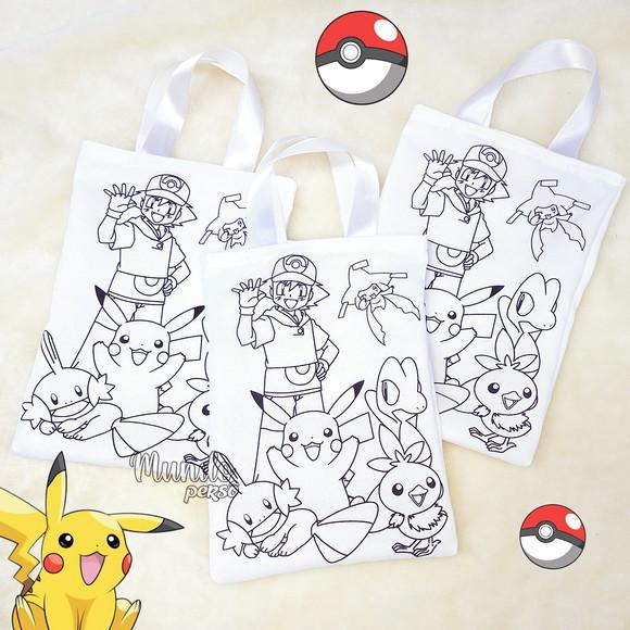 Sacola com Alça 18cm x 25cm Pokemon para Colorir