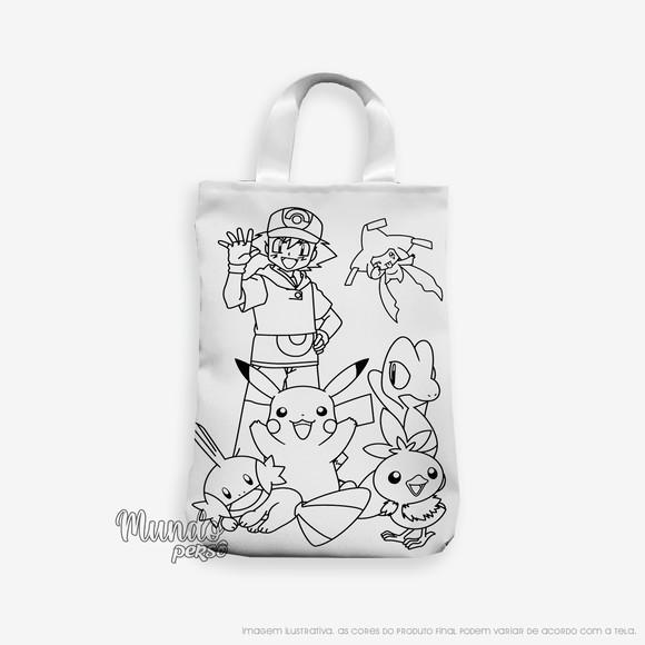 Sacola com Alça 18cm x 25cm Pokemon para Colorir