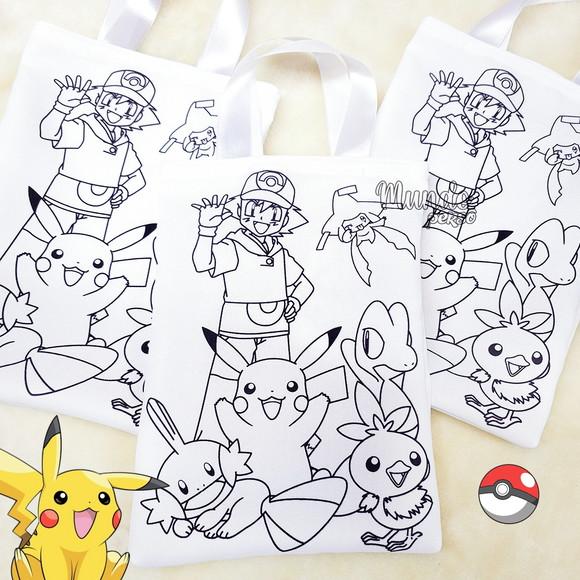Sacola com Alça 18cm x 25cm Pokemon para Colorir