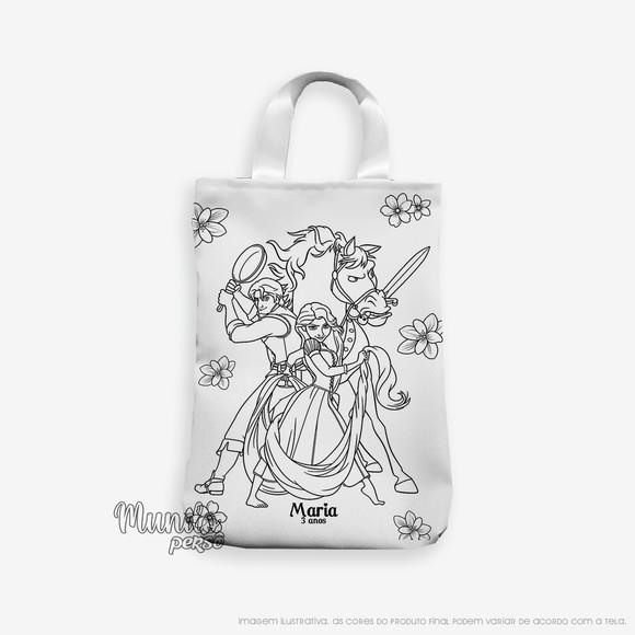 Sacola com Alça 18cm x 25cm Rapunzel para Colorir