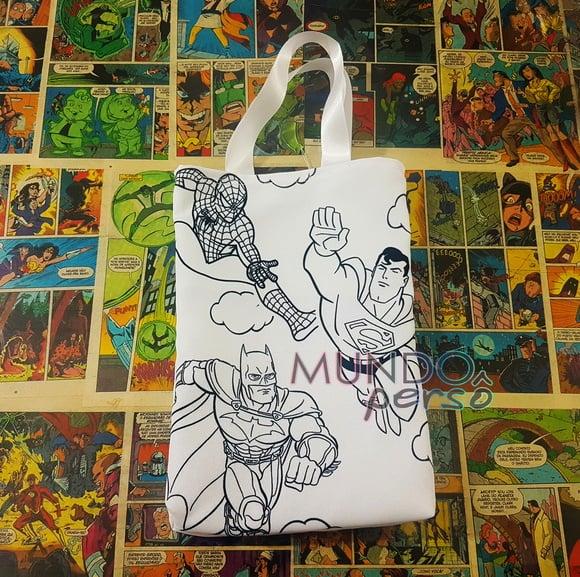 Sacola com Alça 18cm x 25cm Super Heróis para Colorir