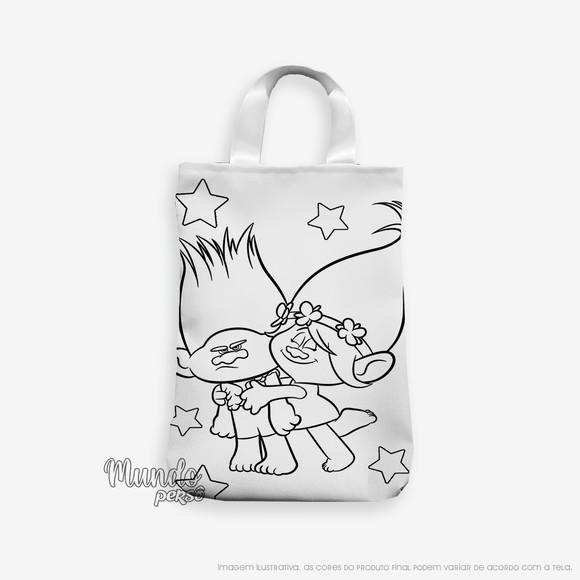 Sacola com Alça 18cm x 25cm Trolls para Colorir