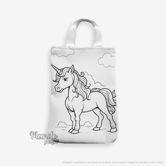 Sacola com Alça 18cm x 25cm Unicórnio para Colorir