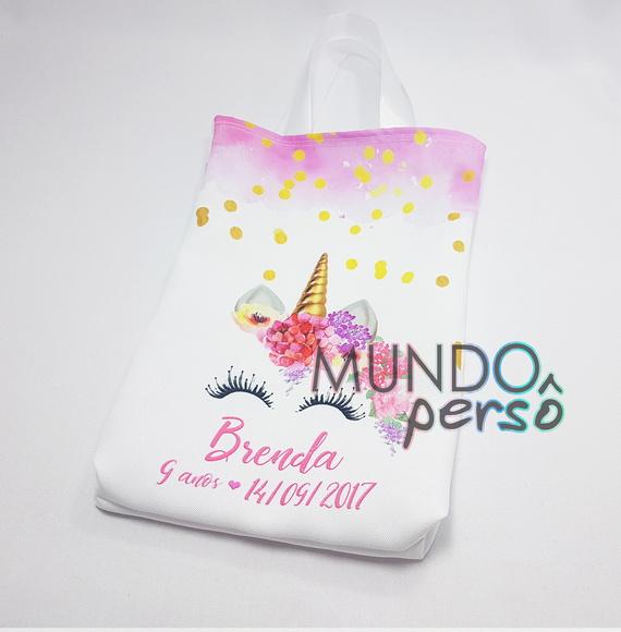 Sacola com Alça 18cm x 25cm Unicórnio