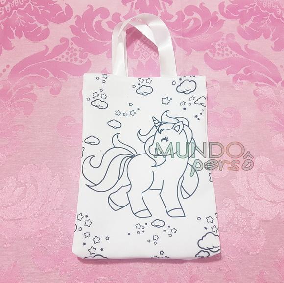 Sacola com Alça 18cm x 25cm Unicórnio para Colorir