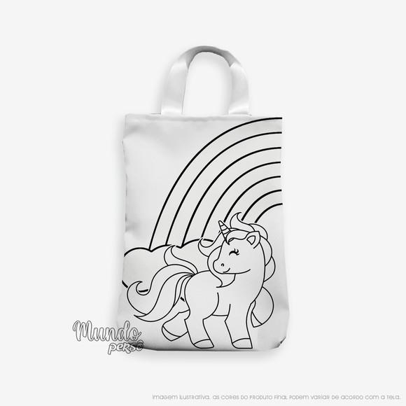 Sacola com Alça 18cm x 25cm Unicórnio para Colorir