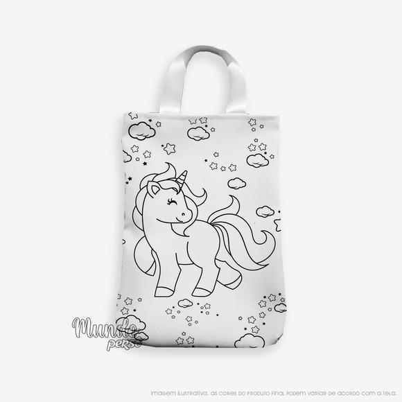 Sacola com Alça 18cm x 25cm Unicórnio para Colorir