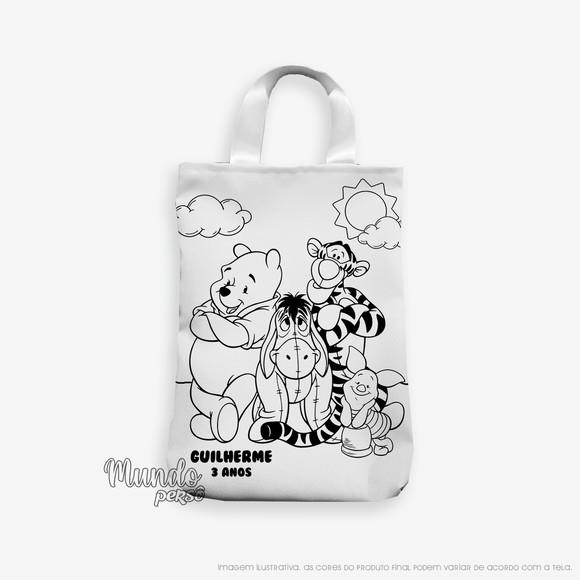 Sacola com Alça 18cm x 25cm Ursinho Pooh para Colorir